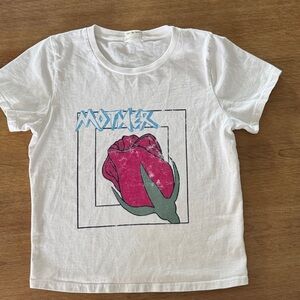MOTHER White Tee with Pink and Green Rose Graphic